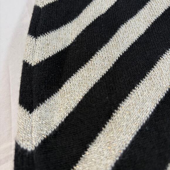 WHBM Women’s sweater tunic length black/cream/gold sparkle stripe. Size L. - Picture 4 of 7